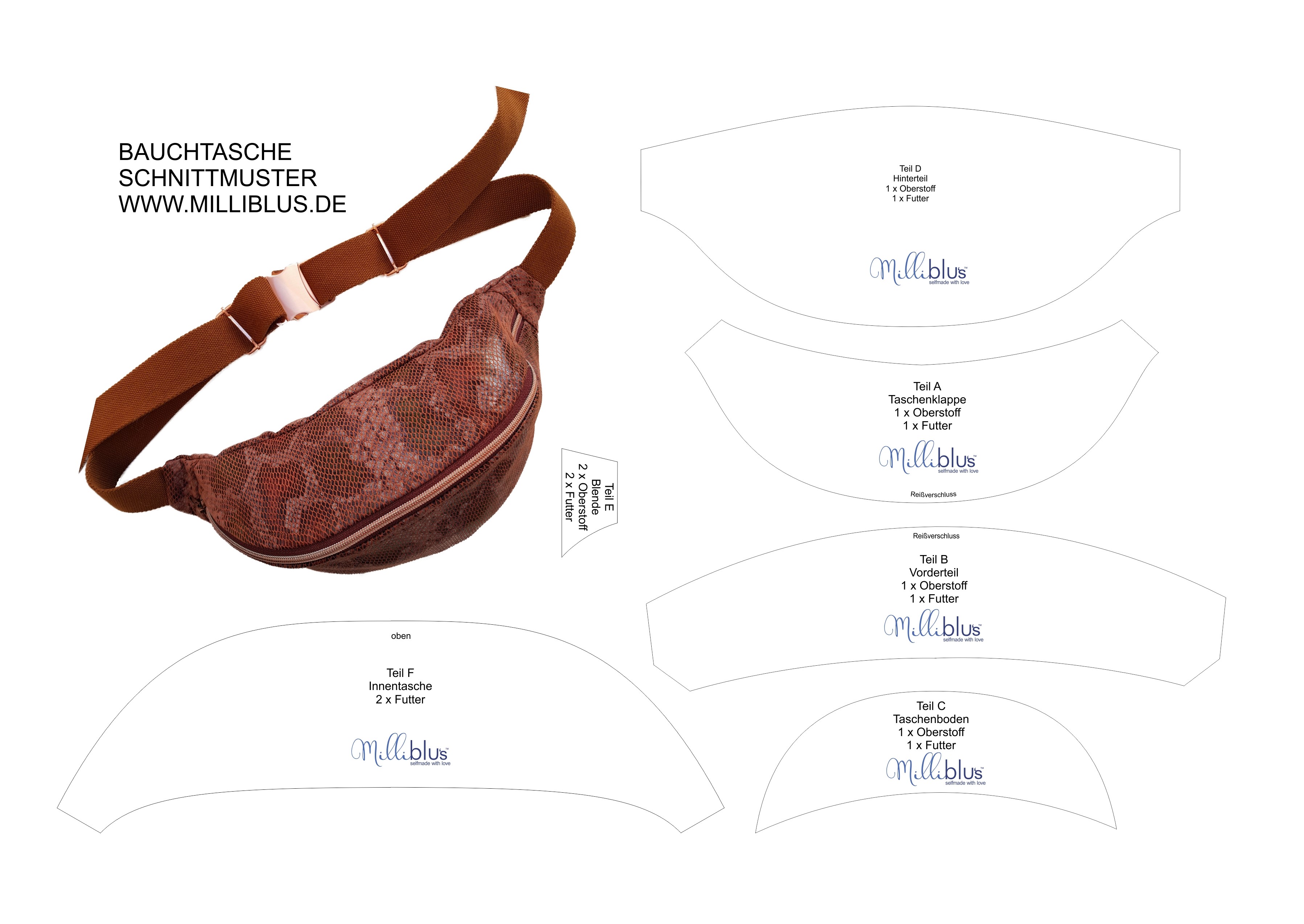 Bauchtasche Freebook Schnittmuster - Milliblu&rsquo;s